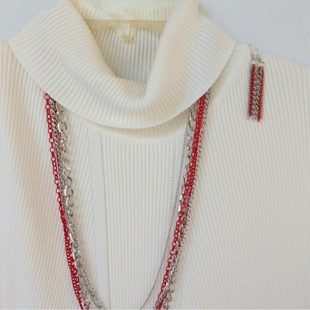 Paparazzi Necklace Earrings Chain Statement Set Silver Red Holiday